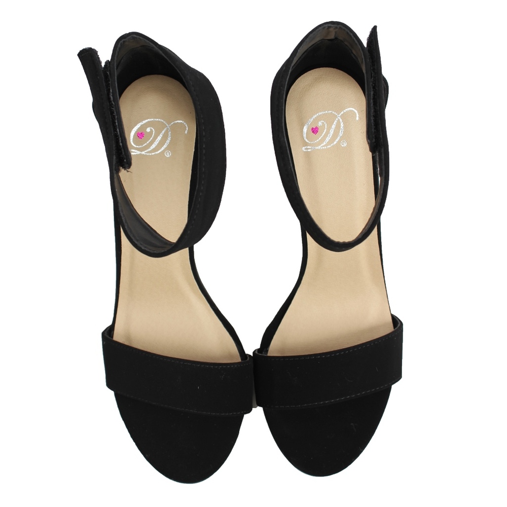 Black Open Toe Ankle Strap Velcro Closure Heel - Picture 4 of 6